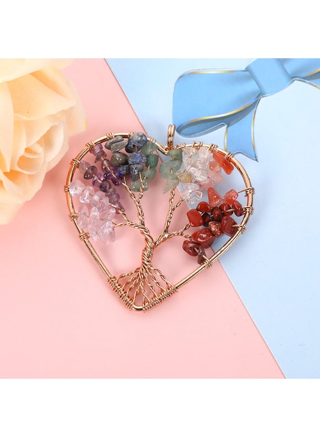 Colorful Tree of Life Crystal Pendant Necklace, Tumbled Stone Chakra Gemstone Necklace, Exquisite Copper Wire Wrap Jewelry, Unique Gift for Nature Lovers